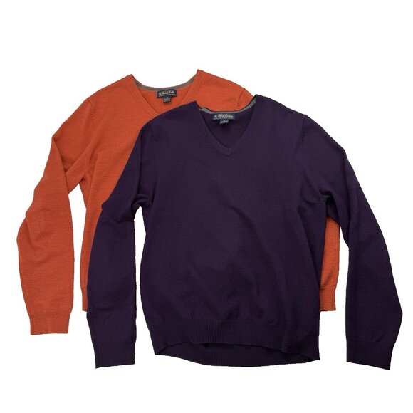 Brooks Brothers Lot of 2 Mens M Purple Orange Wool Long Sleeve V Neck Sweater - Picture 1 of 4